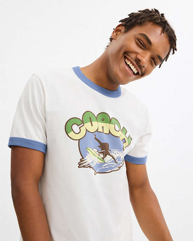Surf Graphic T Shirt In Organic Cotton White White
