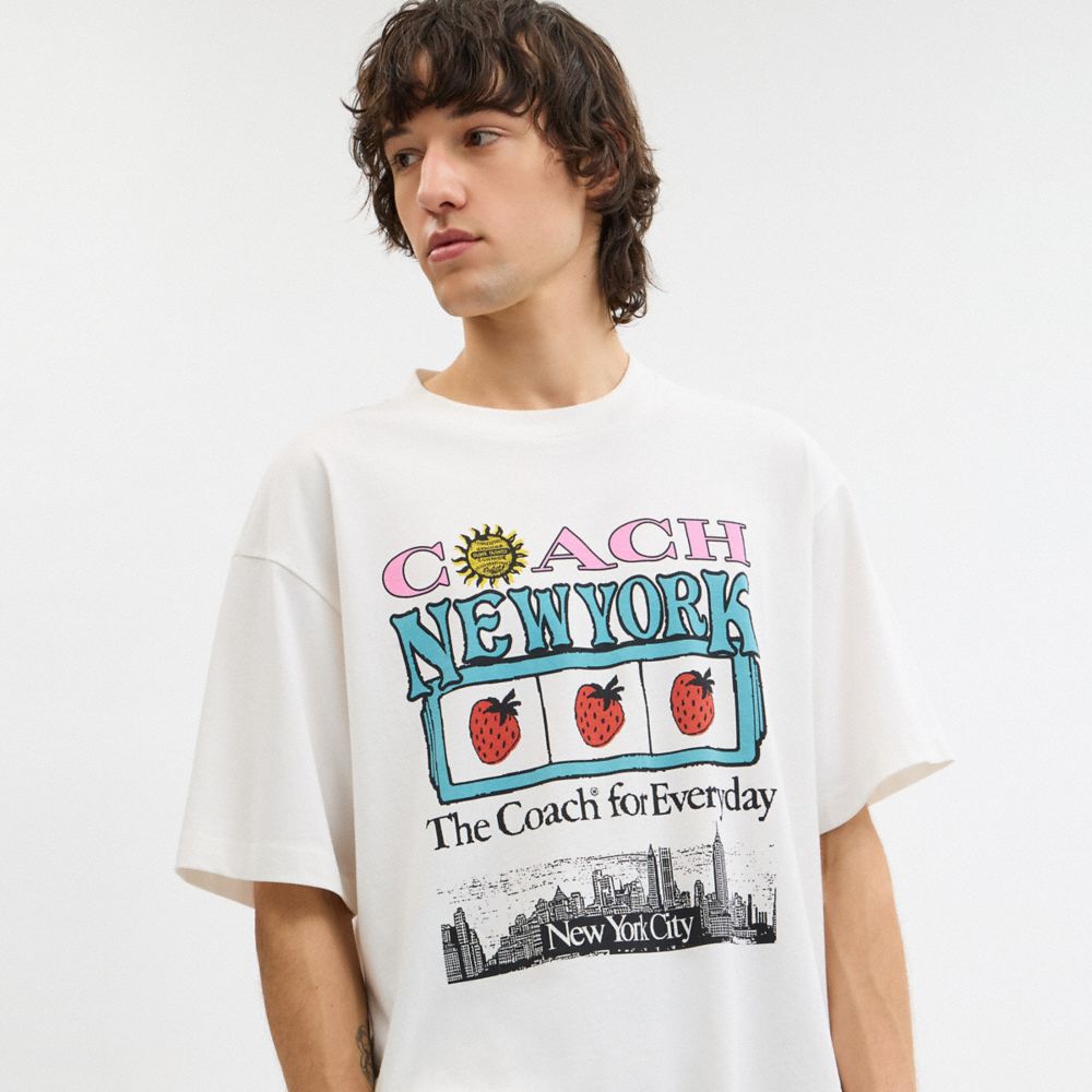 Coach New York Collage Relaxed T Shirt In Organic Cotton White