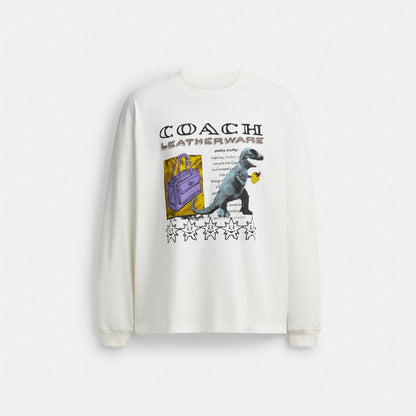 Coach Leatherware Collage Relaxed Long Sleeve T Shirt In Organic Cotton White