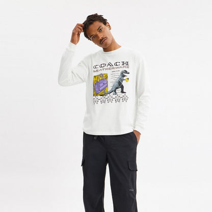 Coach Leatherware Collage Relaxed Long Sleeve T Shirt In Organic Cotton White