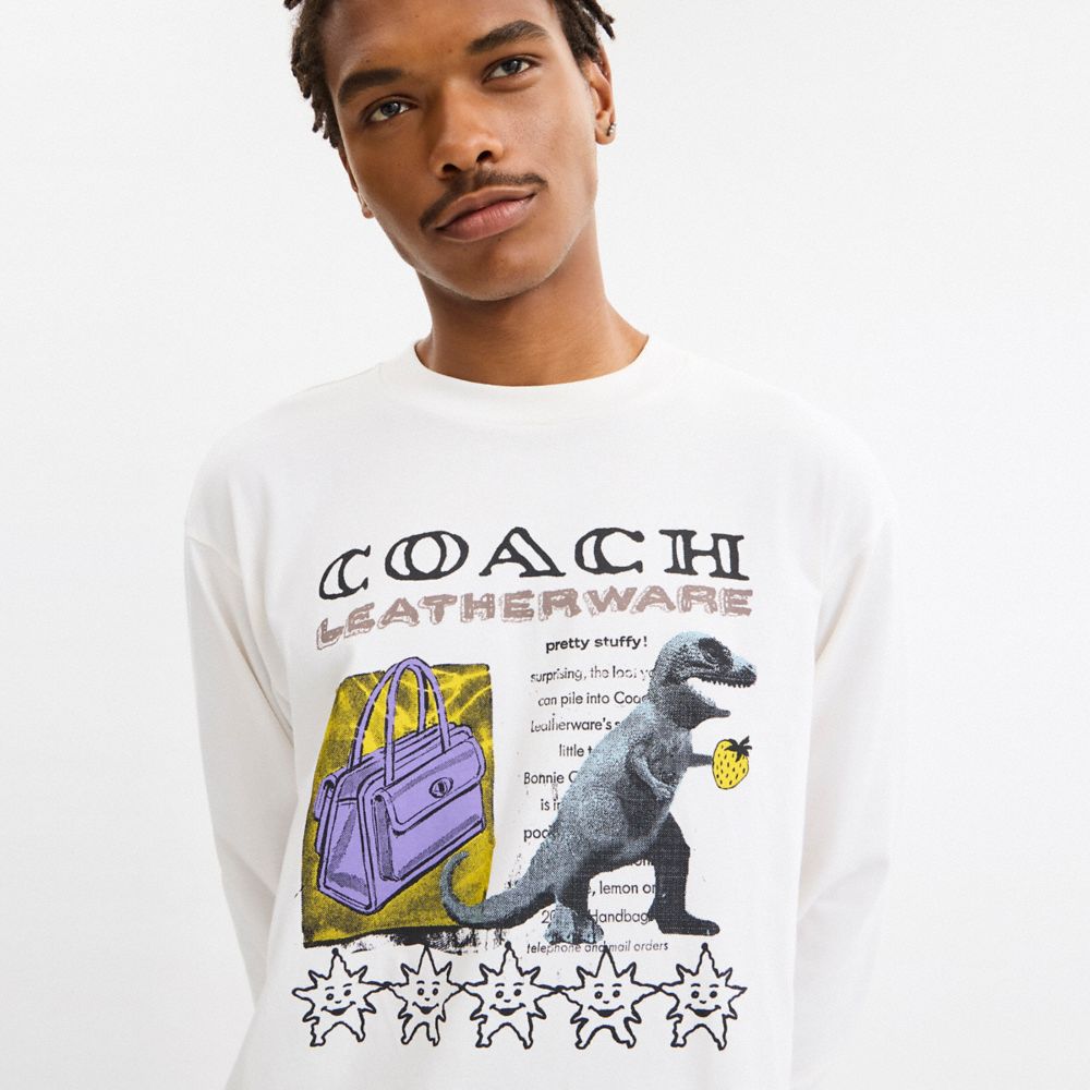 Coach Leatherware Collage Relaxed Long Sleeve T Shirt In Organic Cotton White