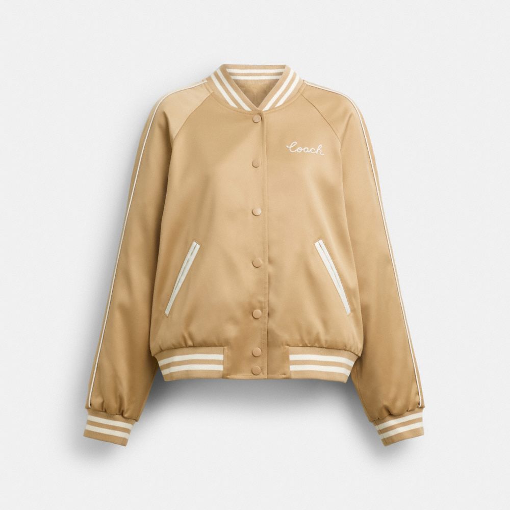 Coach Reversible Signature Souvenir Varsity Jacket Beige
