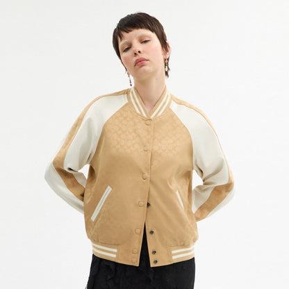 Coach Reversible Signature Souvenir Varsity Jacket Beige