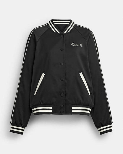Reversible Signature Souvenir Varsity Jacket Black Black
