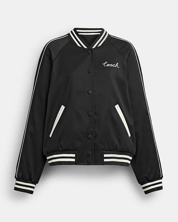 Reversible Signature Souvenir Varsity Jacket Black Black