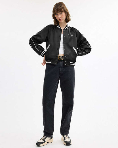 Reversible Signature Souvenir Varsity Jacket Black Black
