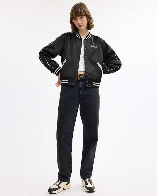 Reversible Signature Souvenir Varsity Jacket Black Black