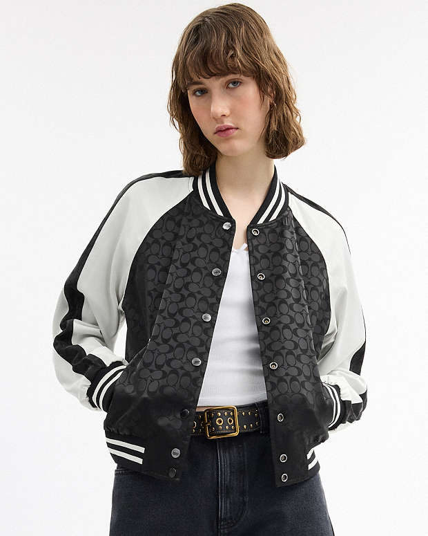 Reversible Signature Souvenir Varsity Jacket Black Black