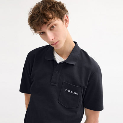 Coach Pocket Polo In Organic Cotton Navy