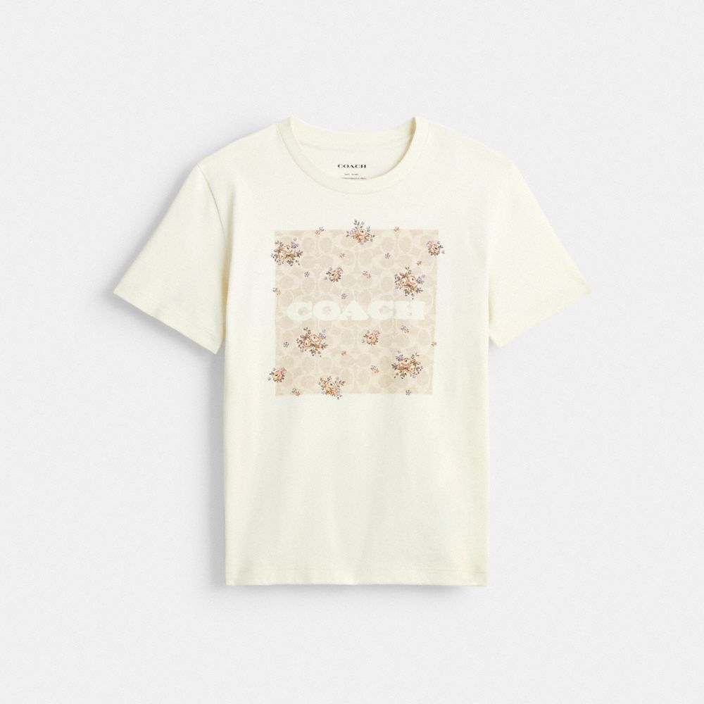 Coach Spring Blossom Signature Square Classic T Shirt In Organic Cotton Cream