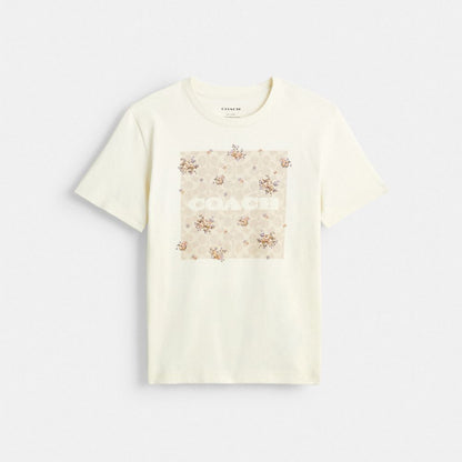 Coach Spring Blossom Signature Square Classic T Shirt In Organic Cotton Cream