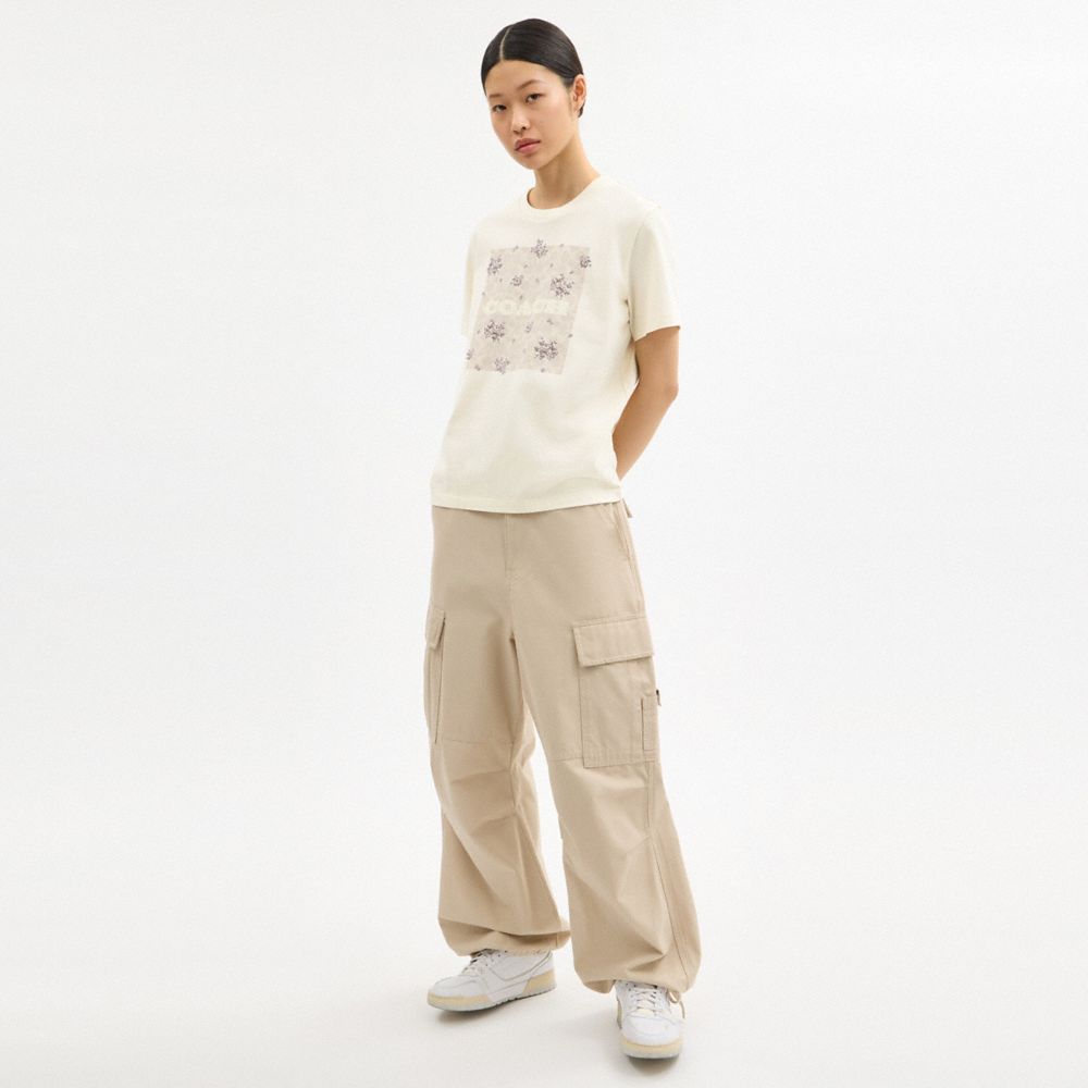 Coach Spring Blossom Signature Square Classic T Shirt In Organic Cotton Cream
