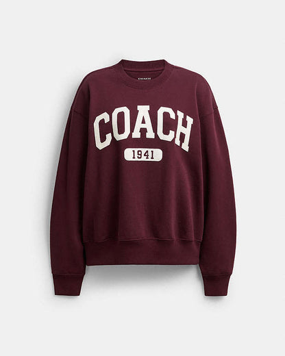 Sporty Signature Boyfriend Crewneck Sweatshirt Burgundy Burgundy