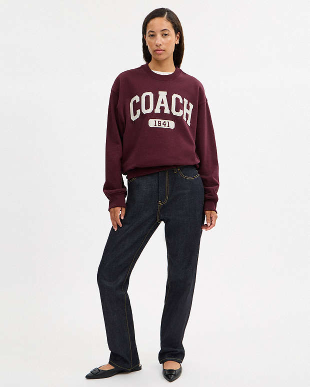 Sporty Signature Boyfriend Crewneck Sweatshirt Burgundy Burgundy