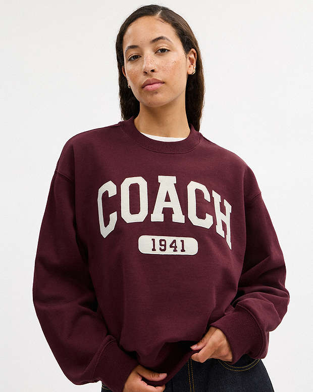 Sporty Signature Boyfriend Crewneck Sweatshirt Burgundy Burgundy