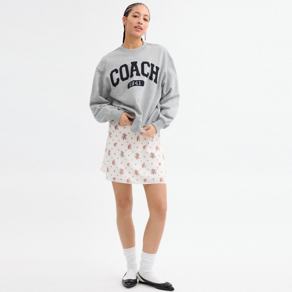 Coach Sporty Signature Boyfriend Crewneck Sweatshirt Heather Grey