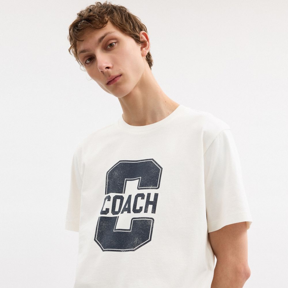 Coach Varsity Classic T Shirt In Organic Cotton Vintage Ivory