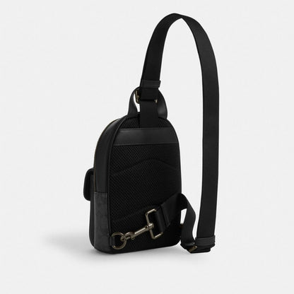 Coach Small Turnlock Sling Pack In Signature Canvas Gunmetal Charcoal Black