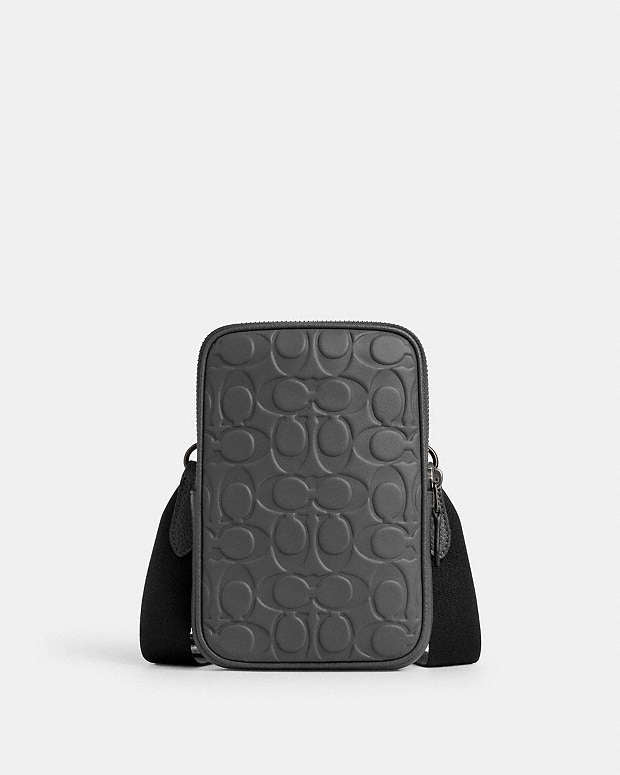Aden Crossbody Bag In Signature Leather Embossed Leather-Black Copper-Charcoal Embossed Leather-Black Copper-Charcoal