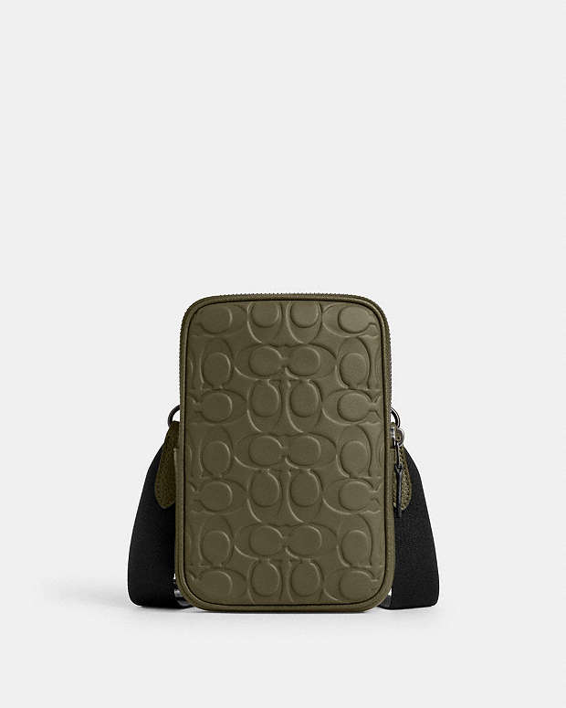 Aden Crossbody Bag In Signature Leather Embossed Leather-Black Copper-Olive Drab Embossed Leather-Black Copper-Olive Drab