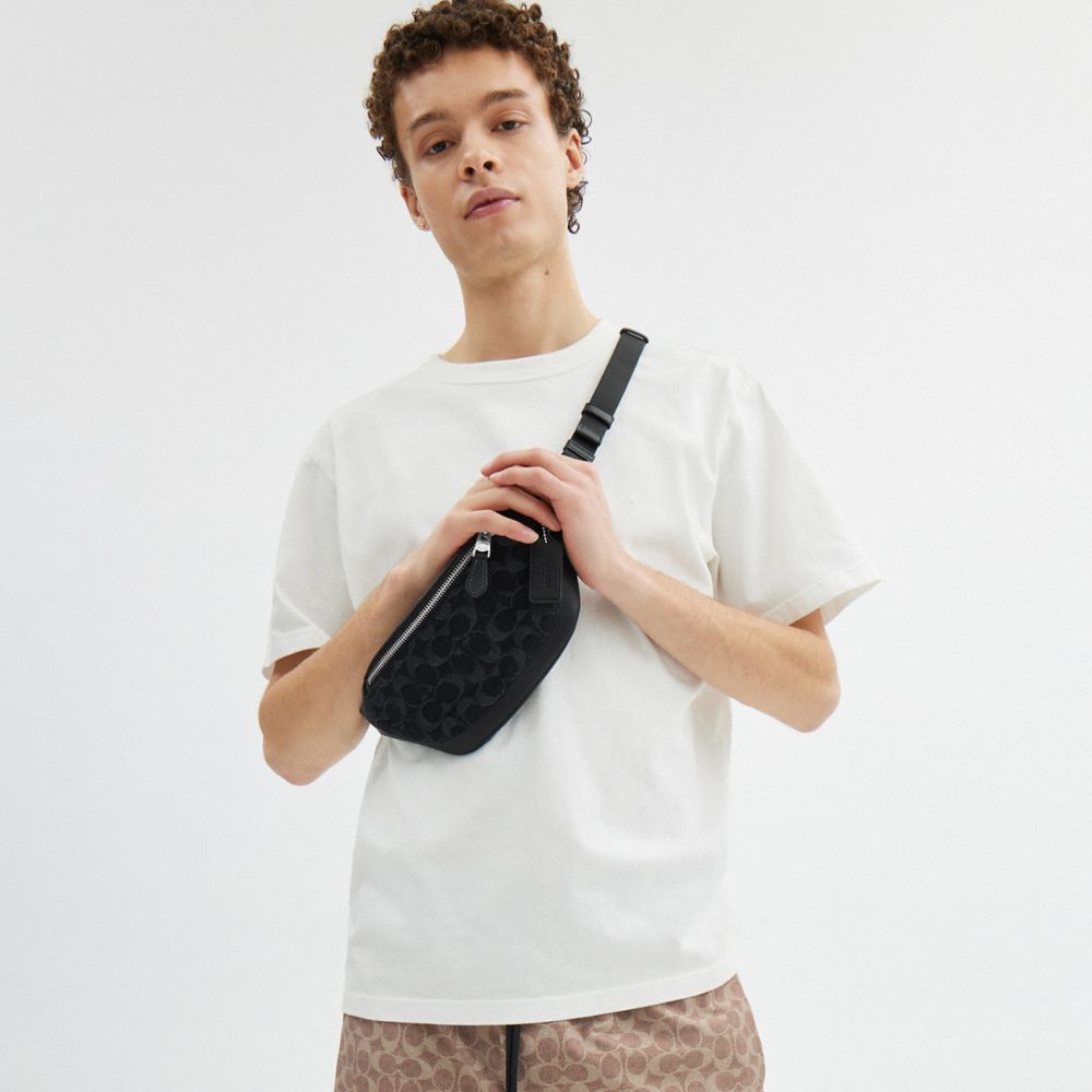 Coach Warren Mini Belt Bag In Signature Denim Silver Black