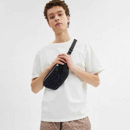 Coach Warren Mini Belt Bag In Signature Denim Silver Black