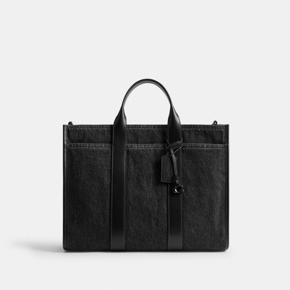 Coach Wesley Tote In Denim Washed Black