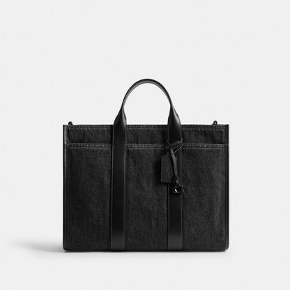 Coach Wesley Tote In Denim Washed Black