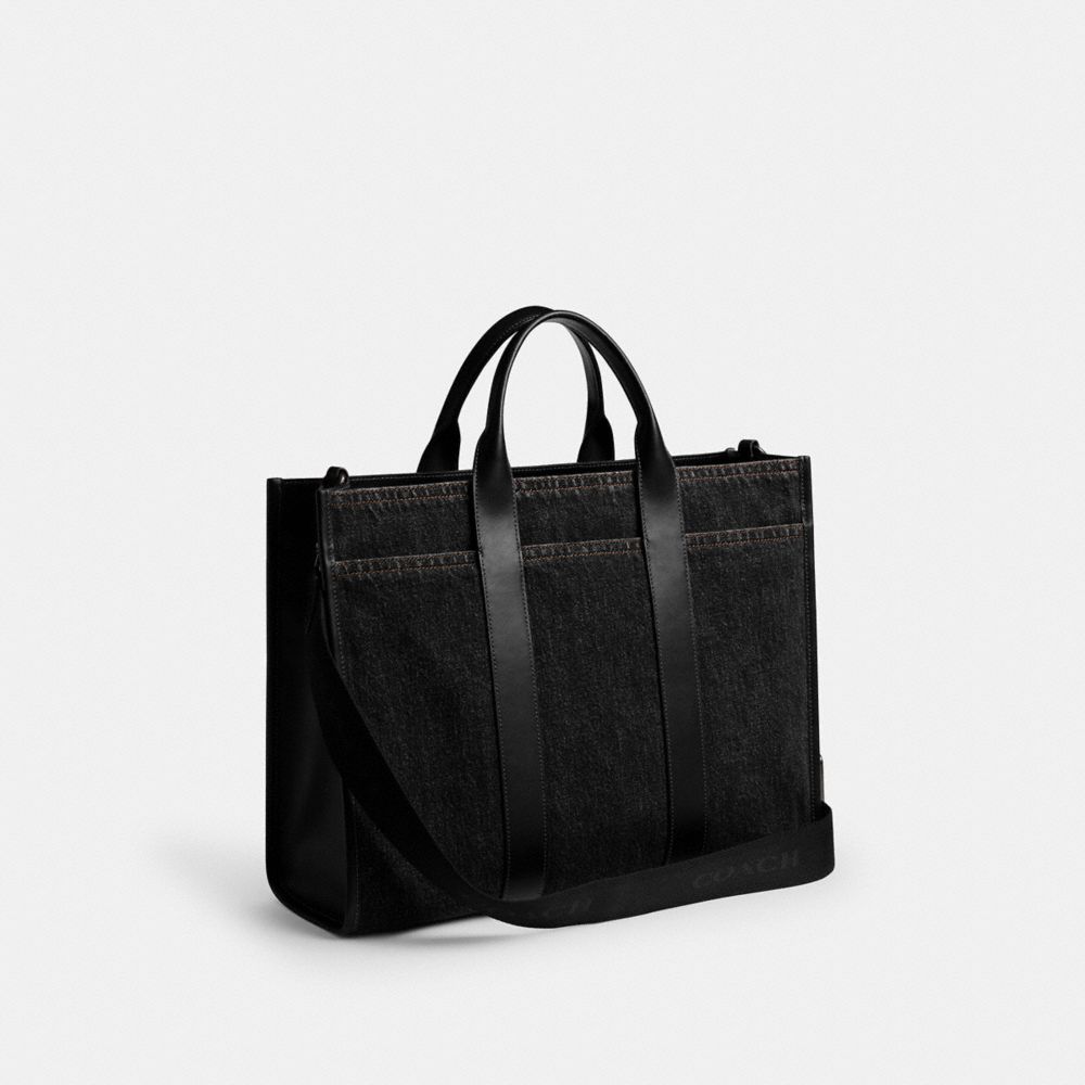 Coach Wesley Tote In Denim Washed Black