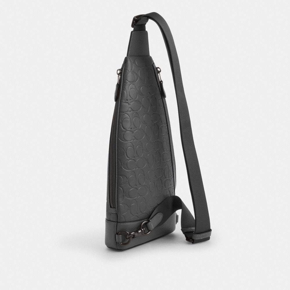 Dominic Sling Pack In Signature Leather Embossed Leather-Black Copper-Charcoal Embossed Leather-Black Copper-Charcoal