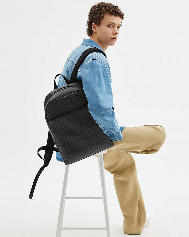 Owen Backpack In Signature Canvas Signature Canvas-Gunmetal-Charcoal-Black Signature Canvas-Gunmetal-Charcoal-Black