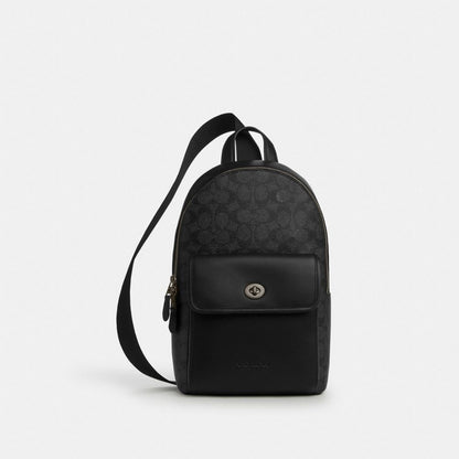 Coach Turnlock Sling Pack In Signature Canvas Gunmetal Charcoal Black