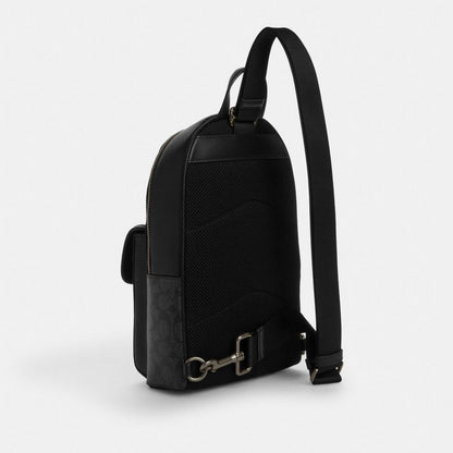 Coach Turnlock Sling Pack In Signature Canvas Gunmetal Charcoal Black