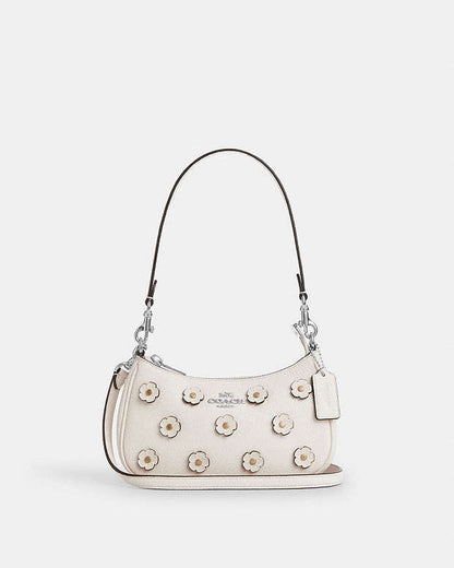 Teri Mini Crossbody Bag With Floral Applique Pebbled Leather-Silver-Chalk Pebbled Leather-Silver-Chalk