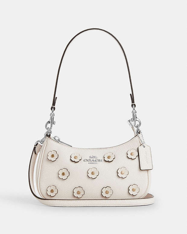 Teri Mini Crossbody Bag With Floral Applique Pebbled Leather-Silver-Chalk Pebbled Leather-Silver-Chalk