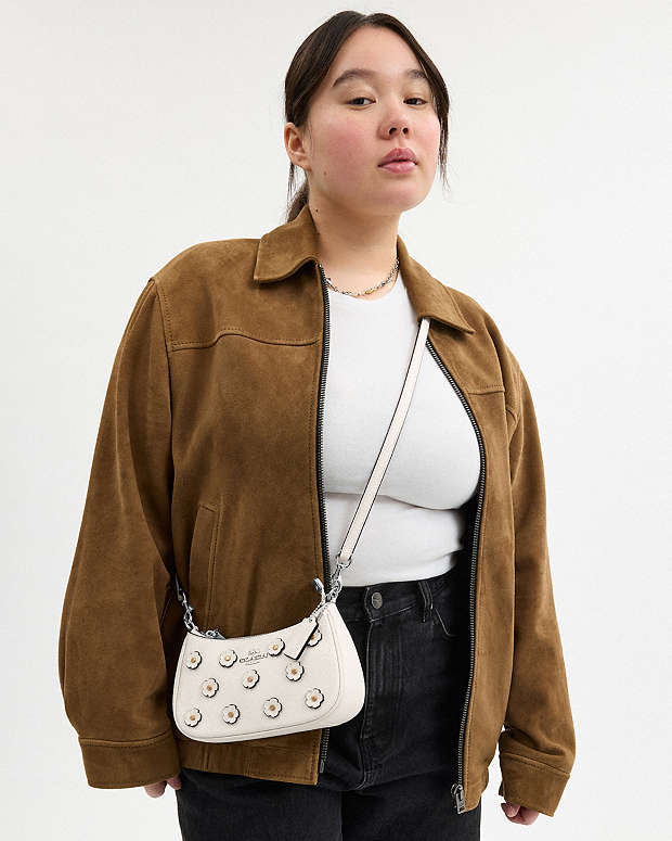 Teri Mini Crossbody Bag With Floral Applique Pebbled Leather-Silver-Chalk Pebbled Leather-Silver-Chalk