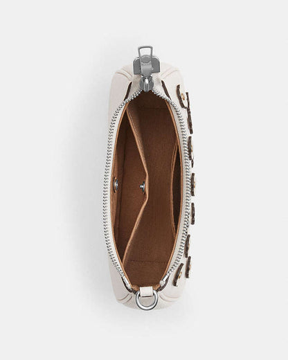 Teri Mini Crossbody Bag With Floral Applique Pebbled Leather-Silver-Chalk Pebbled Leather-Silver-Chalk