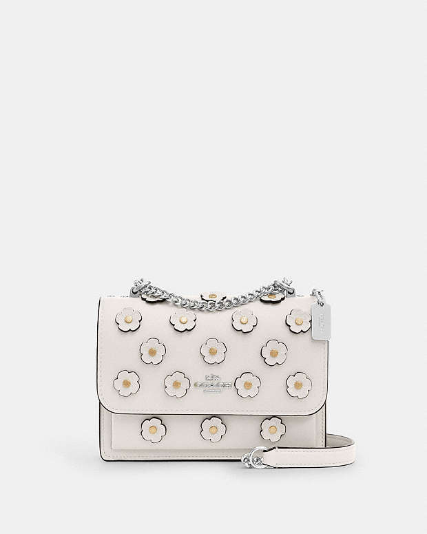 Mini Klare Crossbody Bag With Floral Applique Smooth Leather-Silver-Chalk Smooth Leather-Silver-Chalk