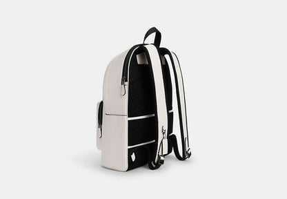 West Backpack With Varsity Motif Pebbled Leather-Gunmetal-Chalk-Black Pebbled Leather-Gunmetal-Chalk-Black