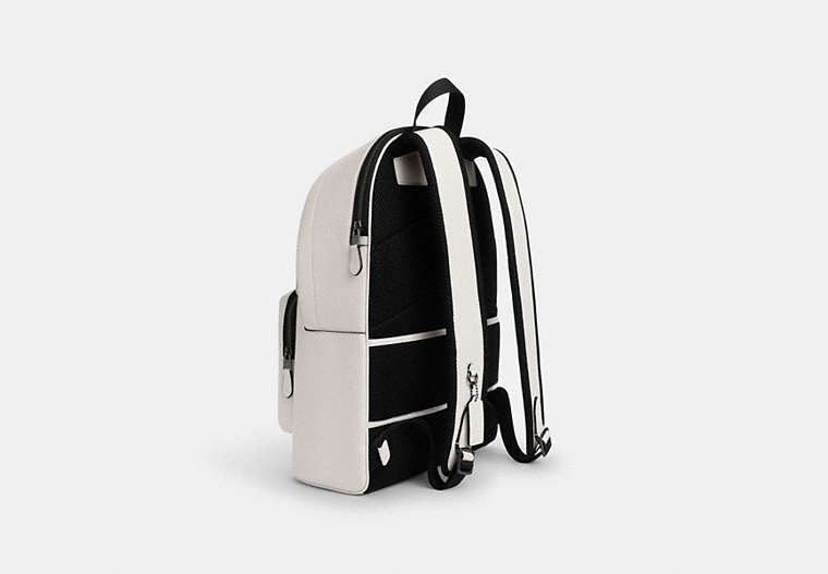 West Backpack With Varsity Motif Pebbled Leather-Gunmetal-Chalk-Black Pebbled Leather-Gunmetal-Chalk-Black