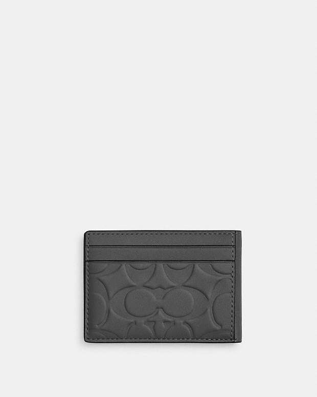 Compact Billfold Wallet In Signature Leather Embossed Leather-Charcoal Embossed Leather-Charcoal