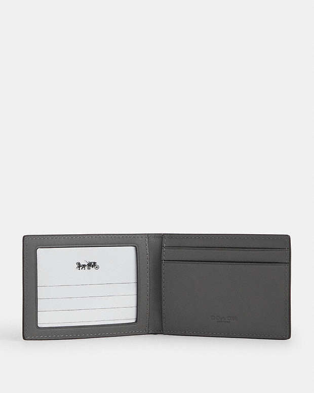 Compact Billfold Wallet In Signature Leather Embossed Leather-Charcoal Embossed Leather-Charcoal