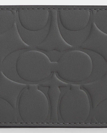 Compact Billfold Wallet In Signature Leather Embossed Leather-Charcoal Embossed Leather-Charcoal