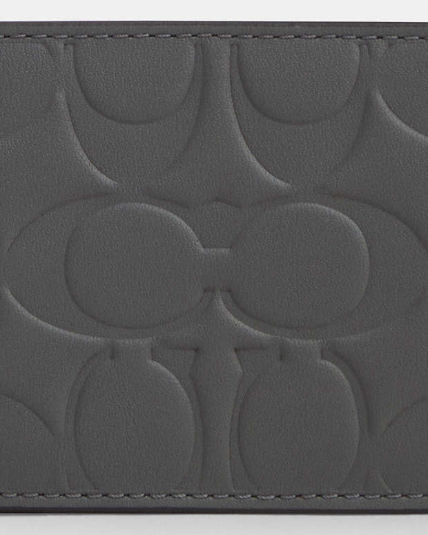 Compact Billfold Wallet In Signature Leather Embossed Leather-Charcoal Embossed Leather-Charcoal