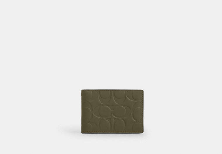 Compact Billfold Wallet In Signature Leather Embossed Leather-Olive Drab Embossed Leather-Olive Drab