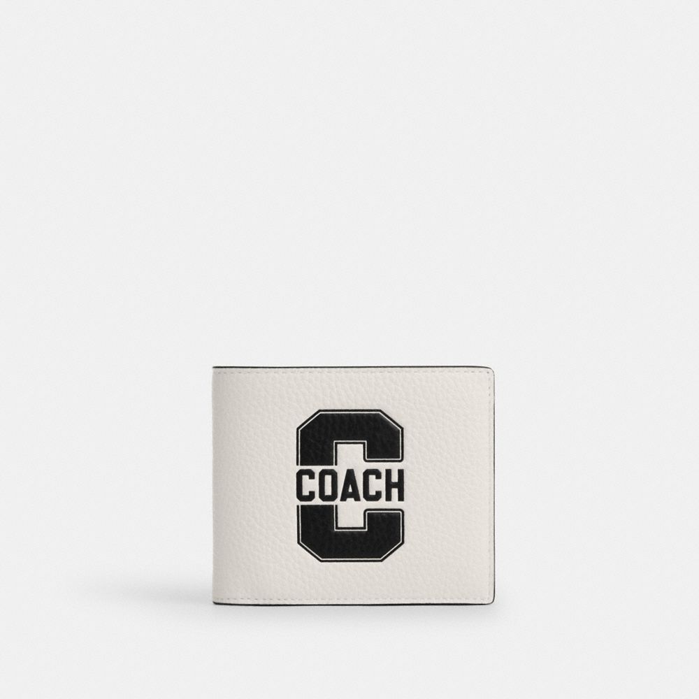 3 In 1 Wallet With Varsity Motif Pebbled Leather-Chalk & Black Pebbled Leather-Chalk & Black