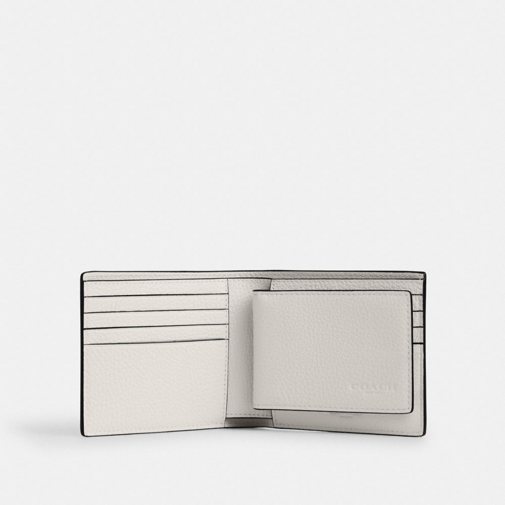 3 In 1 Wallet With Varsity Motif Pebbled Leather-Chalk & Black Pebbled Leather-Chalk & Black