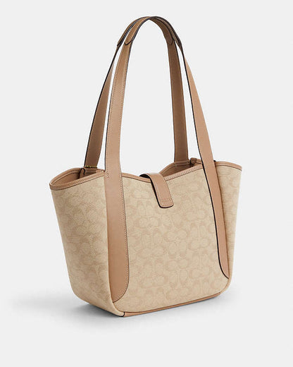 Hadley Turnlock Tote Bag With Signature Canvas Signature Canvas-Im-Dark Natural Multi Signature Canvas-Im-Dark Natural Multi