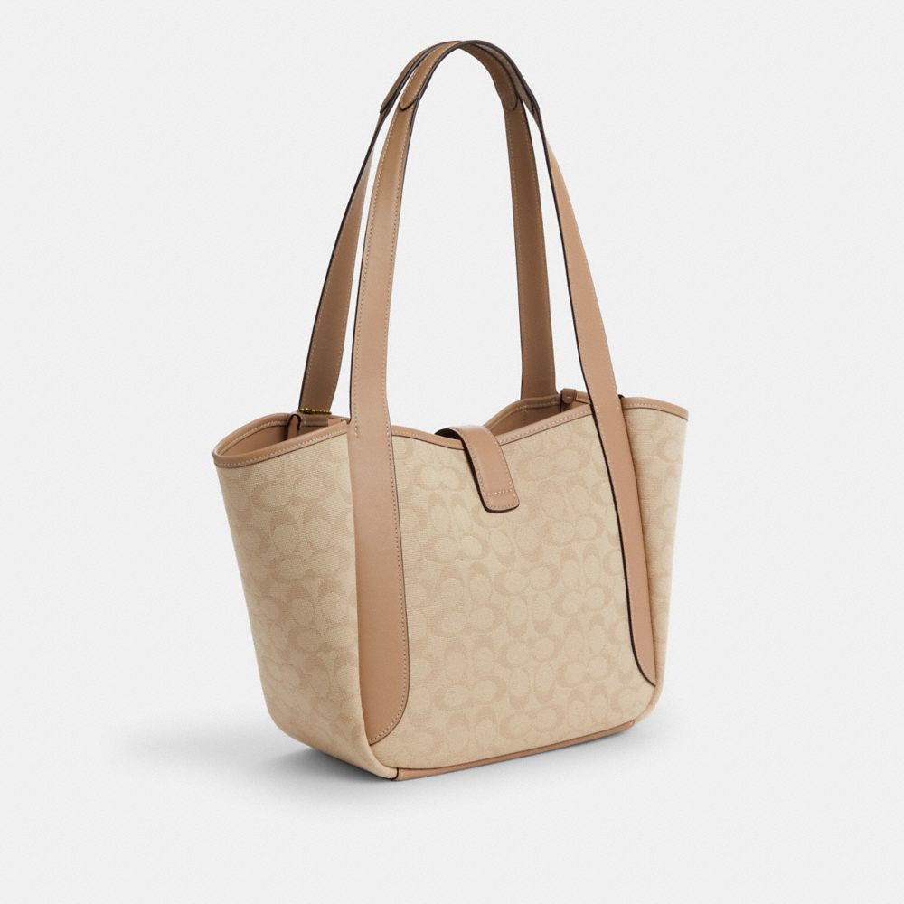 Hadley Turnlock Tote Bag With Signature Canvas Signature Canvas-Im-Dark Natural Multi Signature Canvas-Im-Dark Natural Multi