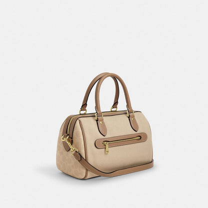 Coach Rowan Satchel Bag In Colorblock Gold Dark Natural Multi